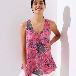 Loft Plus Pink Floral Flounce Ruffle Hem Tank Size 20